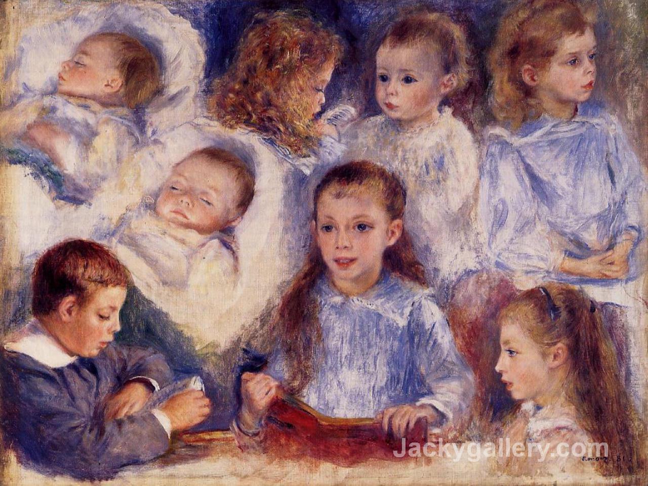 Studies of the Children of Paul Berard by Pierre Auguste Renoir paintings reproduction